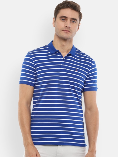 Louis Philippe Sport Men Blue & White Striped Polo Collar T-shirt