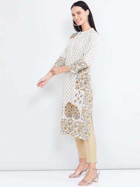 max Women White Printed Straight Kurta