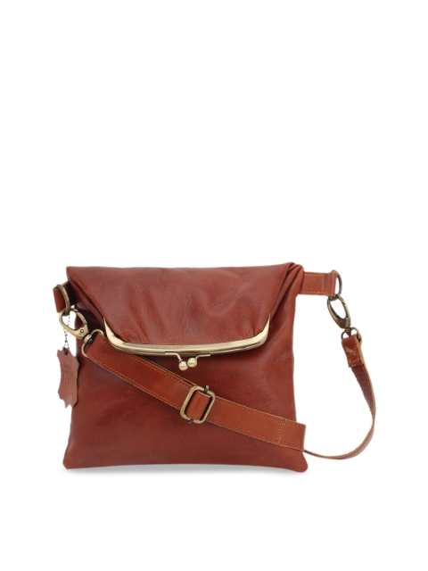 Women Tan Textured Genuine Leather Messenger Bag