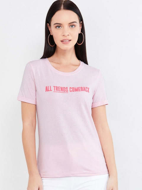 max Women Pink Printed Round Neck T-shirt