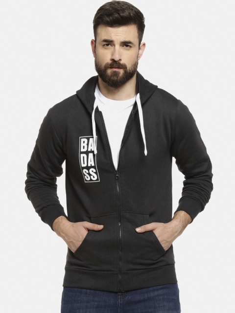Campus Sutra Men Black Solid Hooded Sweatshirt