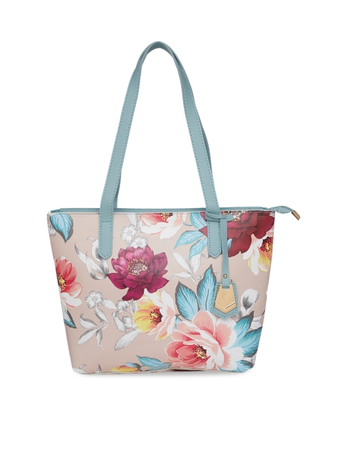 Globus Beige & Blue Floral Printed Shoulder Bag