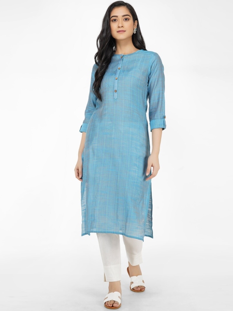 Paislei Women Blue Woven Design Straight Kurta