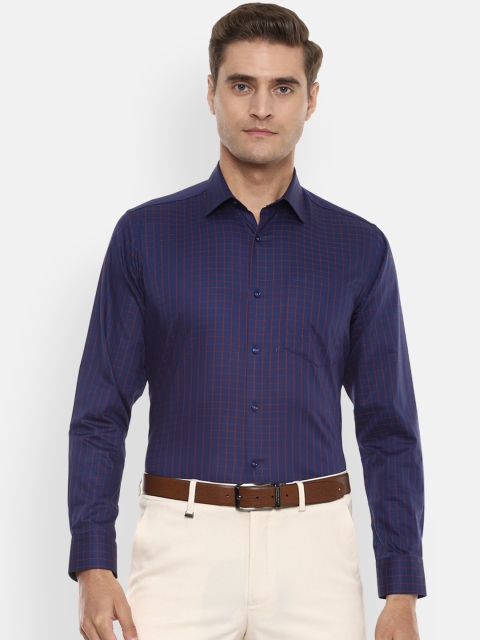 Van Heusen Men Blue & Red Regular Fit Checked Formal Shirt