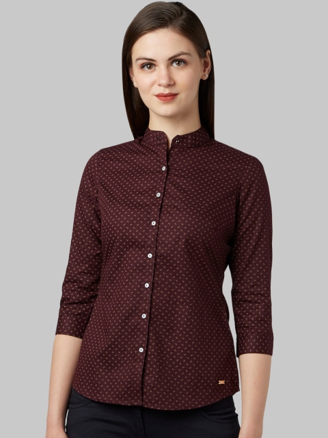 Park Avenue Woman Maroon Regular Fit Printed Casual Shirt
