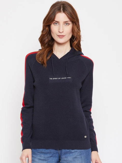 Octave Women Navy Blue Solid Pullover Sweater