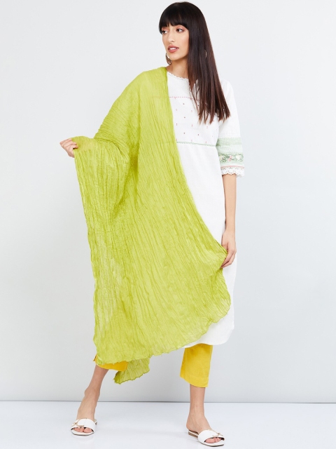 max Lime Green Solid Cotton Dupatta