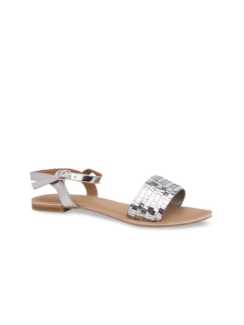 Inc 5 Women Silver-Toned Embellished Open Toe Flats