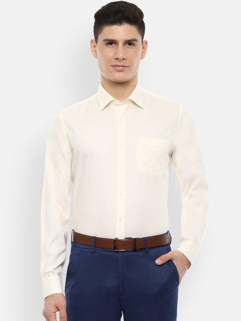 Van Heusen Men Cream-Coloured Slim Fit Solid Formal Shirt