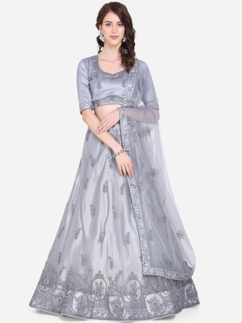 Mitera Grey Unstitched Lehenga & Blouse with Dupatta