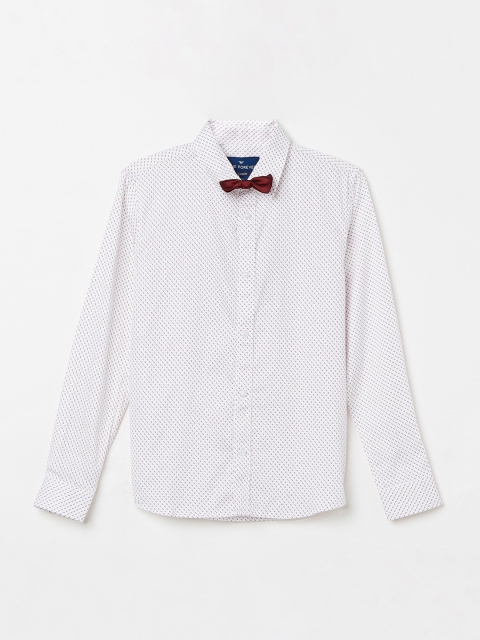Fame Forever by Lifestyle Boys White Slim Fit Printed Formal Shirt