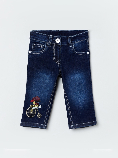 max Girls Blue Slim Fit Mid-Rise Appliqued Jeans