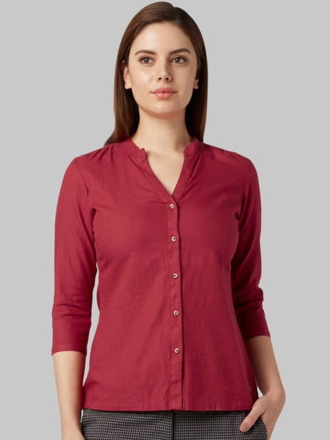 Park Avenue Woman Maroon Solid Shirt Style Top