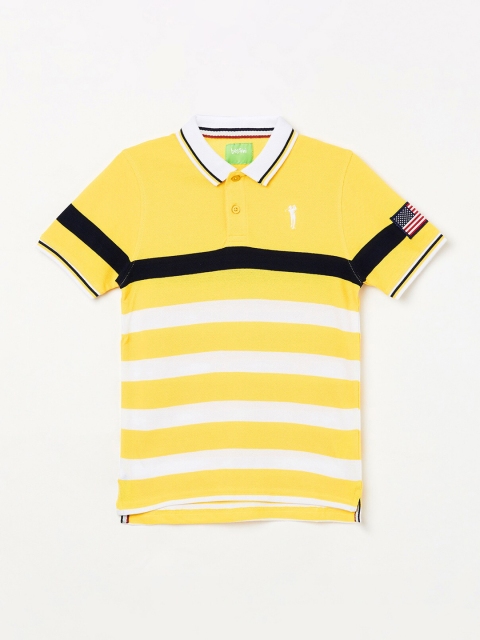Bossini Boys Yellow & White Striped Polo Collar T-shirt