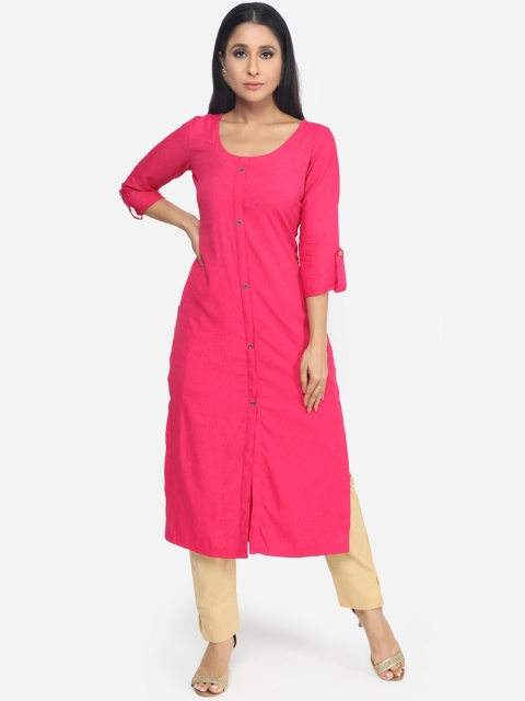 Paislei Women Pink Solid Straight Kurta
