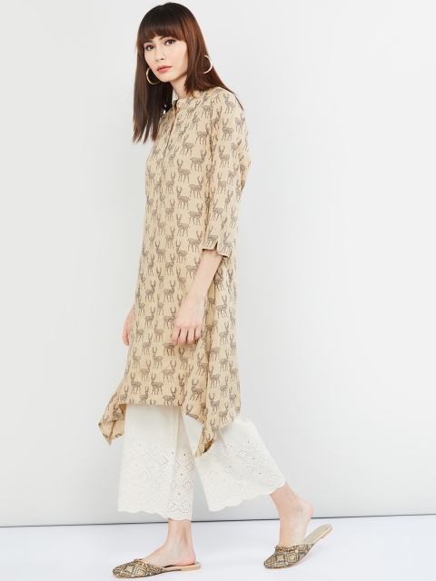 max Women Beige & Brown Printed Straight Kurta