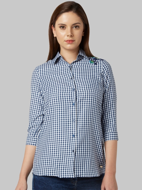 Park Avenue Woman Women Blue Regular Fit Checked Casual Shirt