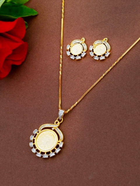Silvermerc Designs Gold-Plated & White AD Studded Jewellery Set