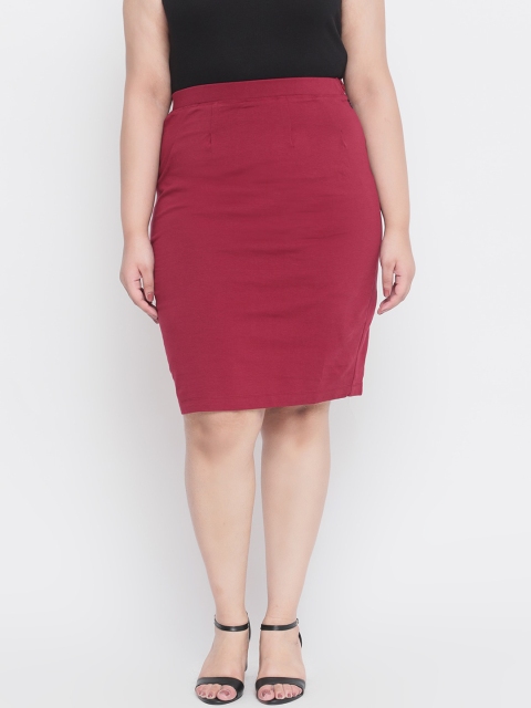 Amydus Women Maroon Solid Formal Pencil Skirt