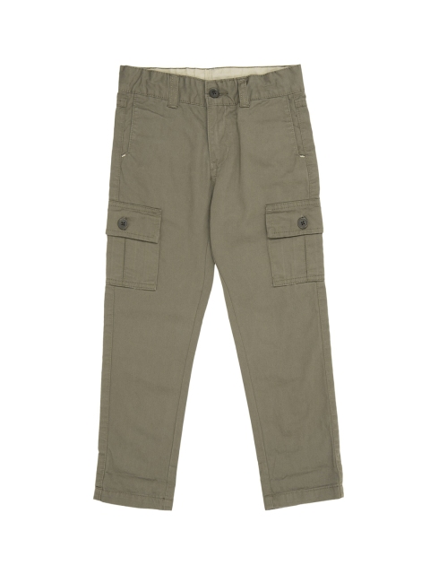 Cherokee Boys Olive Green Regular Fit Solid Cargos
