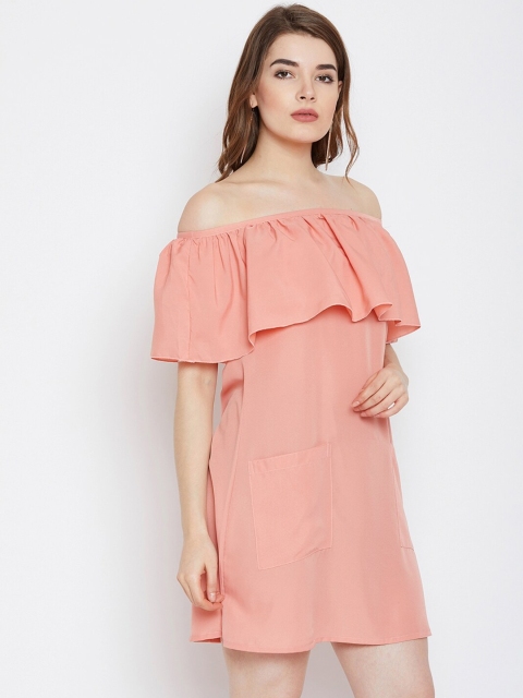 CHROME & CORAL Women Peach-Coloured Solid A-Line Dress