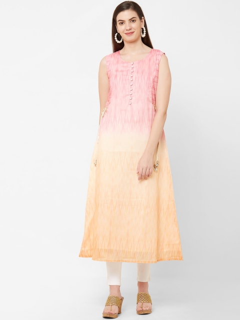 Juliet Women Pink & Orange Dyed Anarkali Kurta