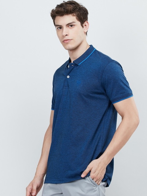 max Men Blue Solid Polo Collar T-shirt