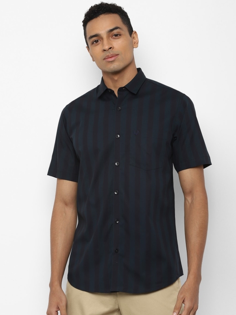 Allen Solly Men Navy Blue & Black Slim Fit Striped Casual Shirt