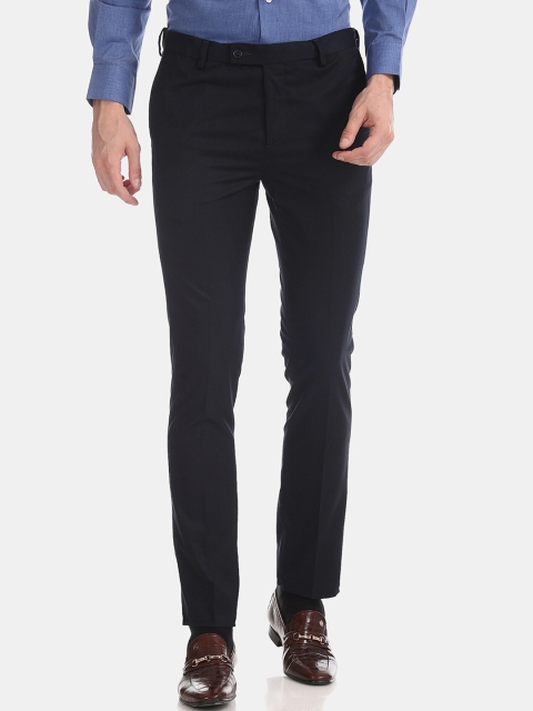 Arrow Men Navy Blue Regular Fit Solid Formal Trousers