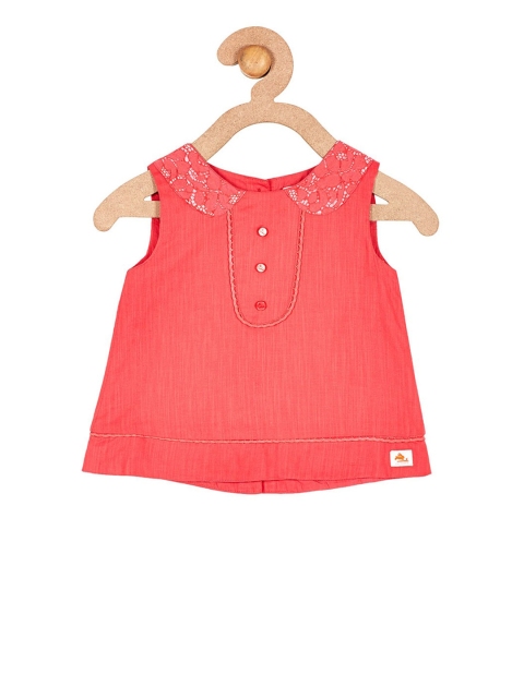 Cherry Crumble Girls Coral Self Design A-Line Top