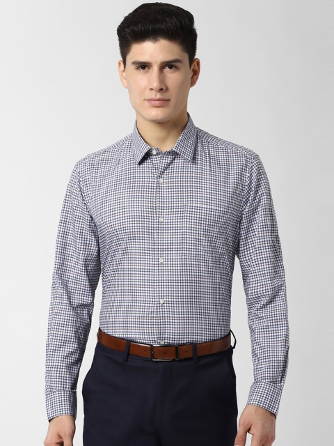 Peter England Men White & Blue Regular Fit Checked Formal Shirt
