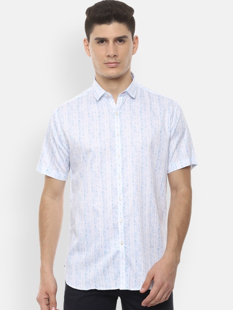 V Dot Men White & Blue Slim Fit Printed Casual Shirt