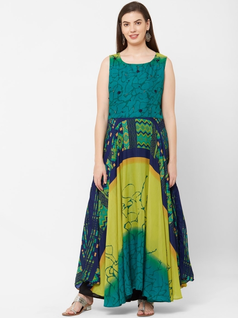 Juliet Women Green & Blue Printed Anarkali Kurta