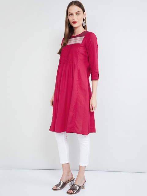 max Women Pink & White Striped Anarkali Kurta