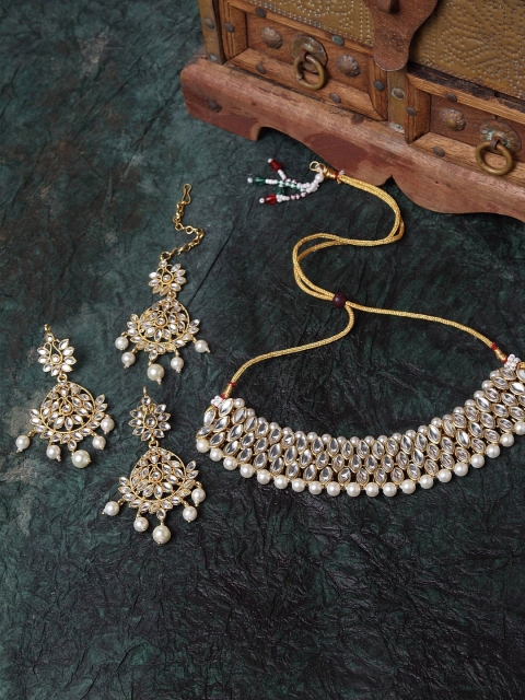 Shining Diva Women Gold -Plated & White Kundan Jewellery Set