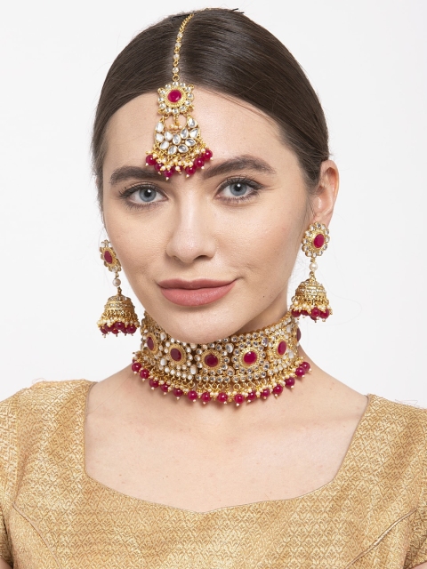 Shining Diva Women Gold-Plated White & Red Kundan Studded Antique Jewellery Set with Maang Tika
Shining Diva Women Gold-Plated White & Red Kundan Studded Antique Jewellery Set with Maang Tika