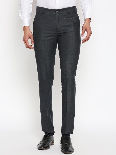 Solemio Men Charcoal Grey Regular Fit Solid Formal Trousers