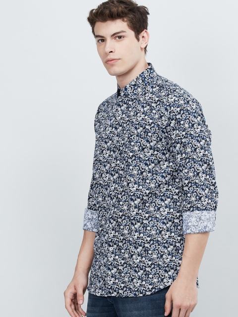 max Men Blue & White Slim Fit Printed Casual Shirt