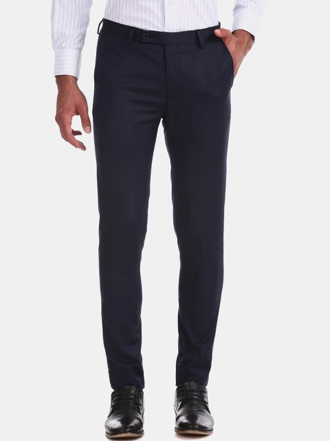 Arrow Men Navy Blue Slim Fit Solid Formal Trousers