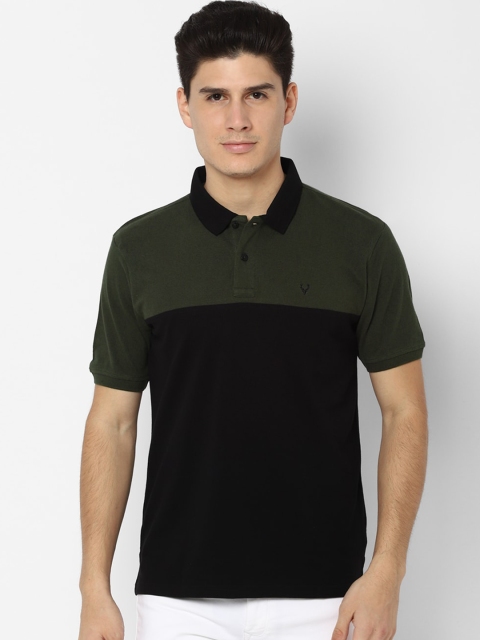 Allen Solly Men Black & Green Colourblocked Polo Collar T-shirt