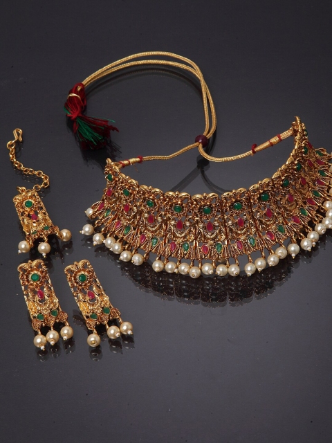 Shining Diva Gold- Plated Maroon & Green Stone Studded Pearl Embellished Jewellery Set
Shining Diva Gold- Plated Maroon & Green Stone Studded Pearl Embellished Jewellery Set