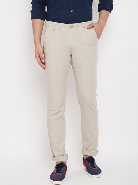 Canary London Men Cream Smart Slim Fit Solid Regular Line Trousers