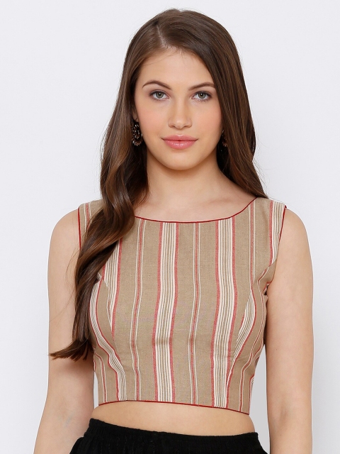 SALWAR STUDIO Women Beige & Red Printed Padded Saree Blouse
