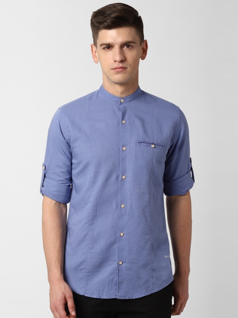 Peter England Casuals Men Blue Slim Fit Solid Casual Shirt