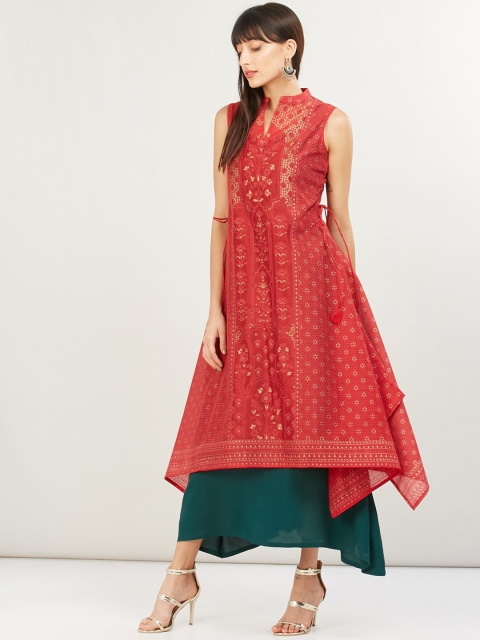 max Women Red & Black Woven Design A-Line Kurta
