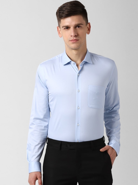 Peter England Elite Men Blue Slim Fit Solid Formal Shirt