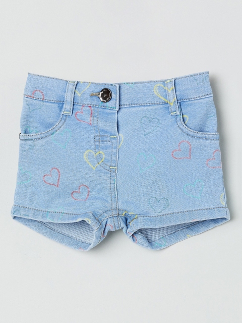 max Girls Blue Printed Slim Fit Denim Shorts