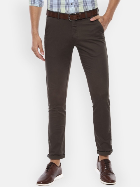 Van Heusen Sport Men Brown Slim Fit Self Design Regular Trousers