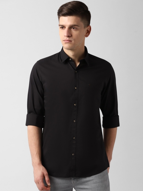 Peter England Casuals Men Black Slim Fit Solid Casual Shirt
