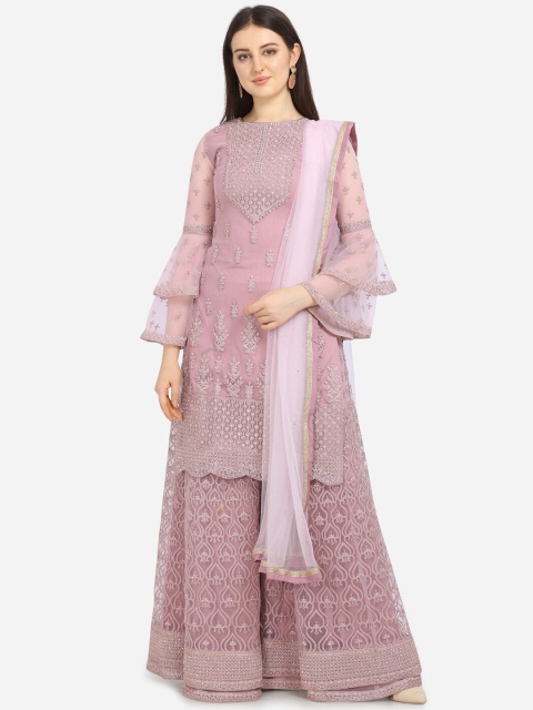 Stylee LIFESTYLE Pink Net Semi-Stitched Dress Material